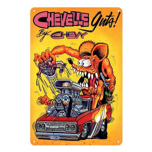 Chevelle Guta ! By Chevy Rat Fink Tin Sign Vintage