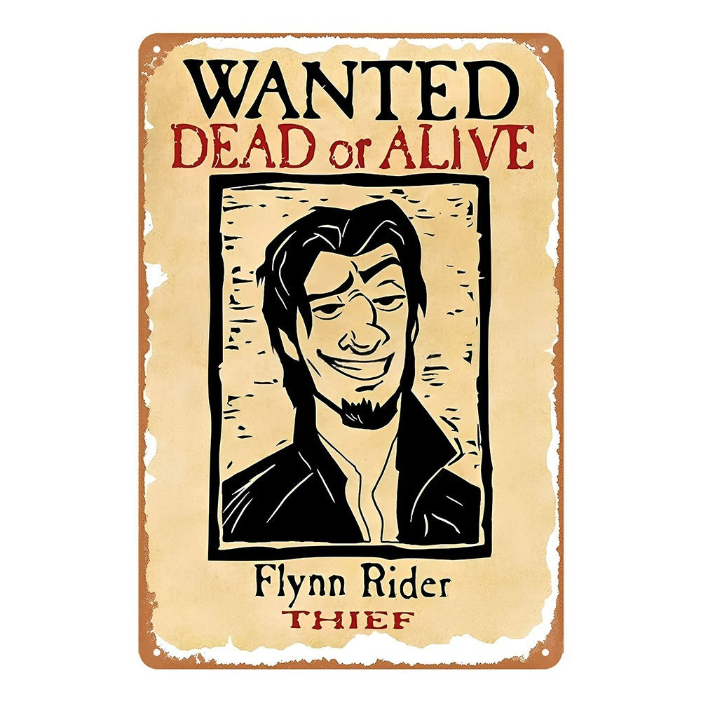 Wanted Dead Or Alive Flynn Rider Thief Tin Sign Vintage