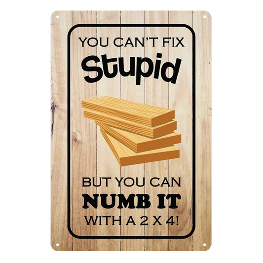 You Can't Fix Stupid But Can Numb It With A 2x4! Timber Rustic Tin Sign