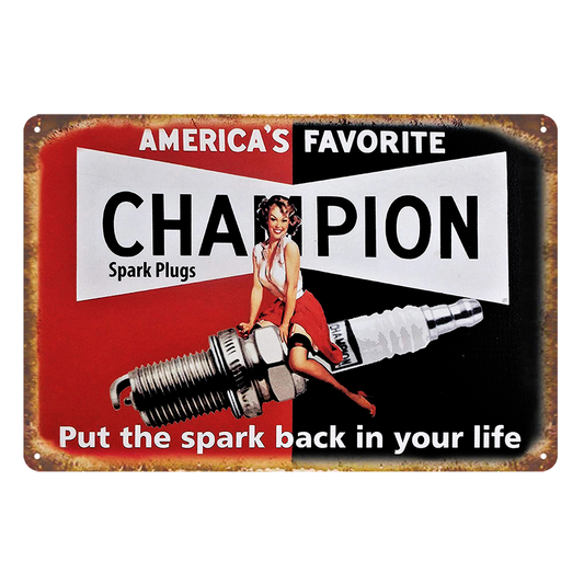 Champion Spark Plugs Auto Motor Rustic Metal Sign Vintage Tin