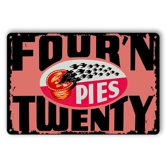 Tin Sign Pies Four'n Twenty Crows Rustic Look Decorative Wall Art