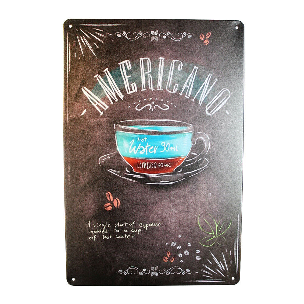 Tin Sign  Americano Coffee  Sprint Drink Bar Whisky Rustic Look