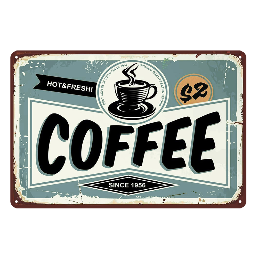 Coffee Hot Fresh Since 1956 Rustic Metal Sign Vintage Tin Shed Garage Bar