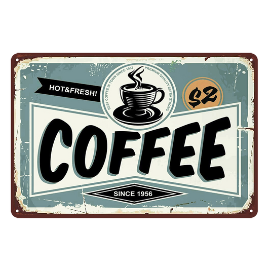 Coffee Hot Fresh Since 1956 Rustic Metal Sign Vintage Tin Shed Garage Bar