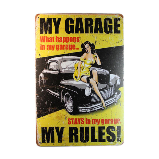 Tin Sign My Garage My Rules! Sprint Drink Bar Whisky Rustic Look