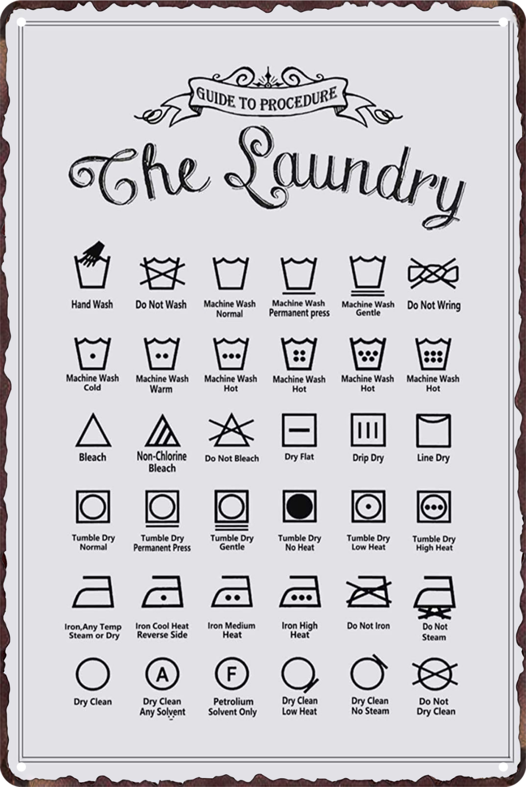 The Laundry Guide To Procedure Tin Sign Rustic Look Vintage Retro 20x30cm