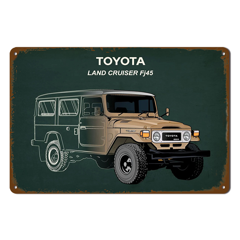 Toyota Land Curiser Fj45 Tin Metal Sign Auto Rustic Look Vintage Man Cave Car