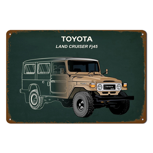 Toyota Land Curiser Fj45 Tin Metal Sign Auto Rustic Look Vintage Man Cave Car