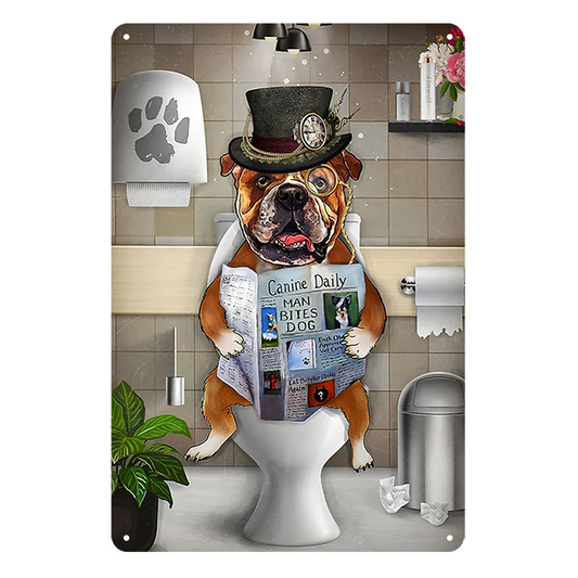 Man Bites Dog Canine Daily Toilet Reading Tin Metal Sign Rustic Look Vintage