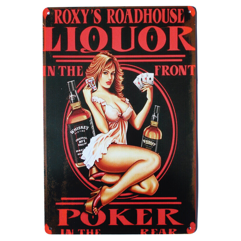 Tin Sign Roxy•s Roadhouse In The Front Liquor Poker Man Cave New Metal 300x200mm