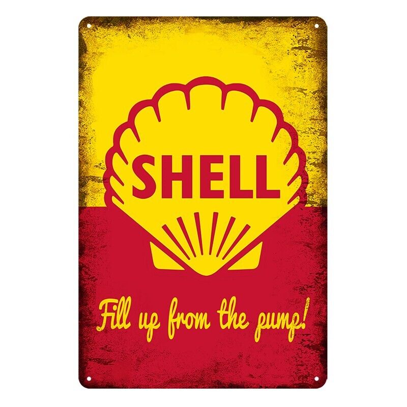 Tin Metal Sign Shell Fill Up From The Pump 20x30cm Rustic Look Vintage