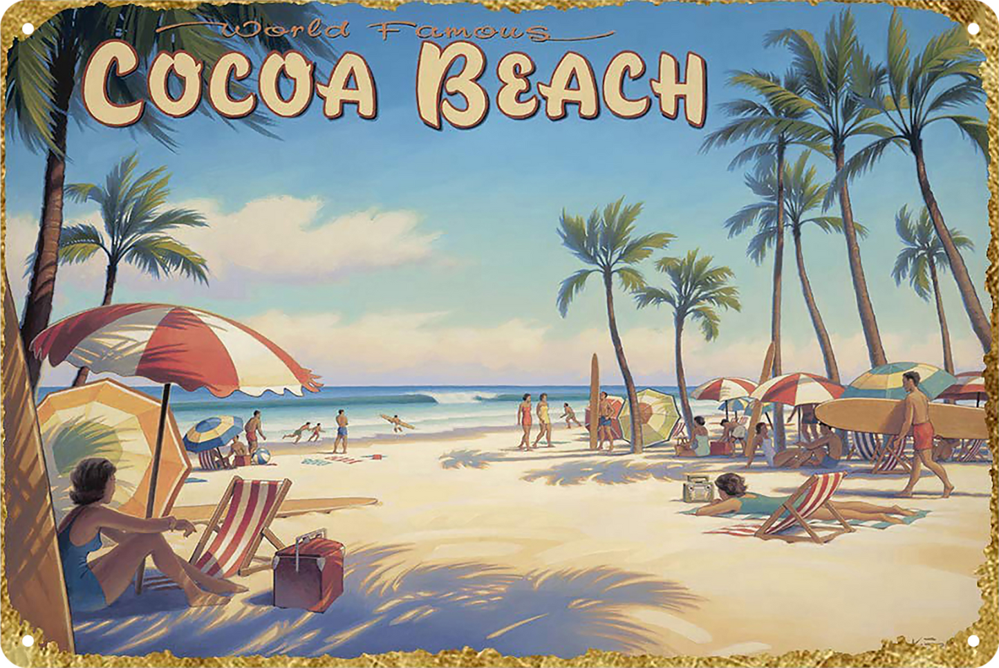 Cocoa Beach - Florida World Famous Tin Sign Rustic Look Retro 20x30cm