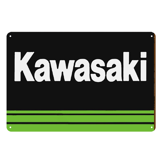 2x Kawasaki Motor Cycle Rustic Tin Sign Vintage Garage Bar