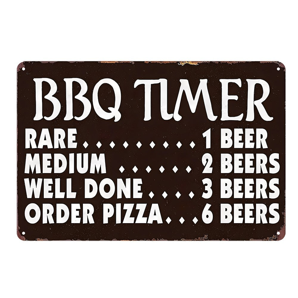 BBQ Timer Beer Rare Medium Well Done Order Pizza Tin Sign Vintage