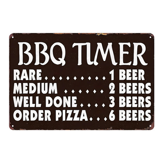 BBQ Timer Beer Rare Medium Well Done Order Pizza Tin Sign Vintage