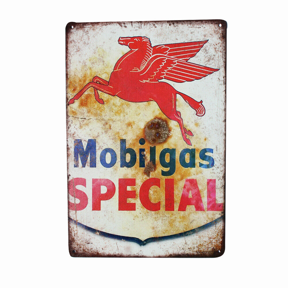 Tin Sign Mobilgas Special Oil Pump Car Auto Fans Red Flying Horse 200x300 Notice