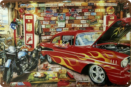 2x Chevy Garage Tin Metal Sign Rustic Look Vintage