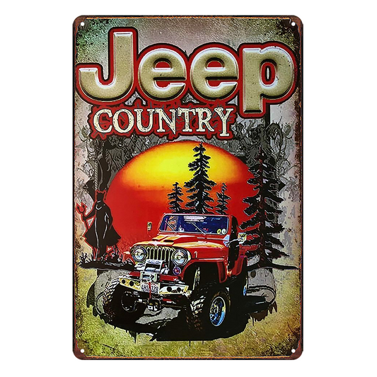Jeep Country Red Auto Motor Tin Metal Sign Rustic Look Vintage
