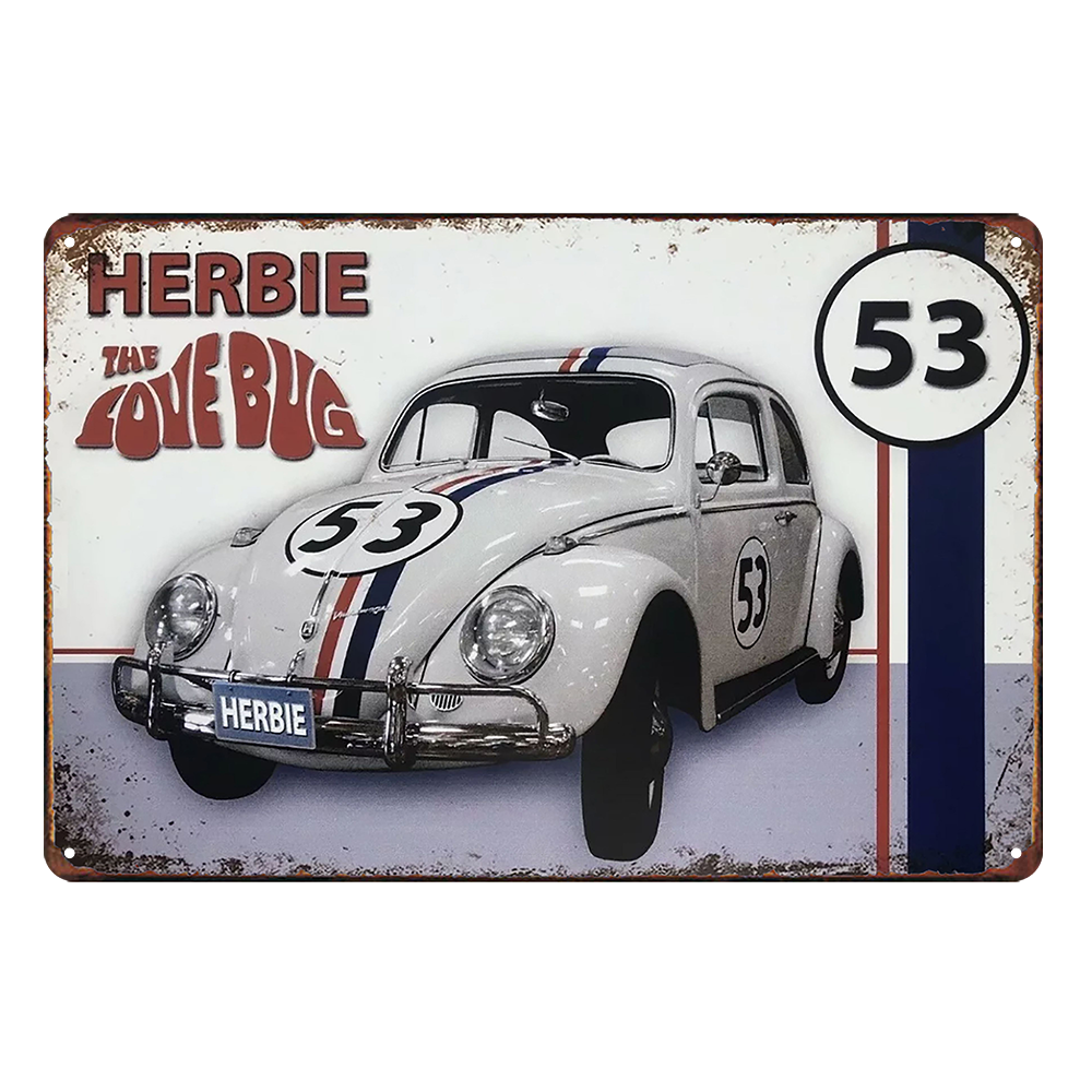 2x Herbie The Love Bug 53 Rustic Tin Sign Vintage Garage Bar
