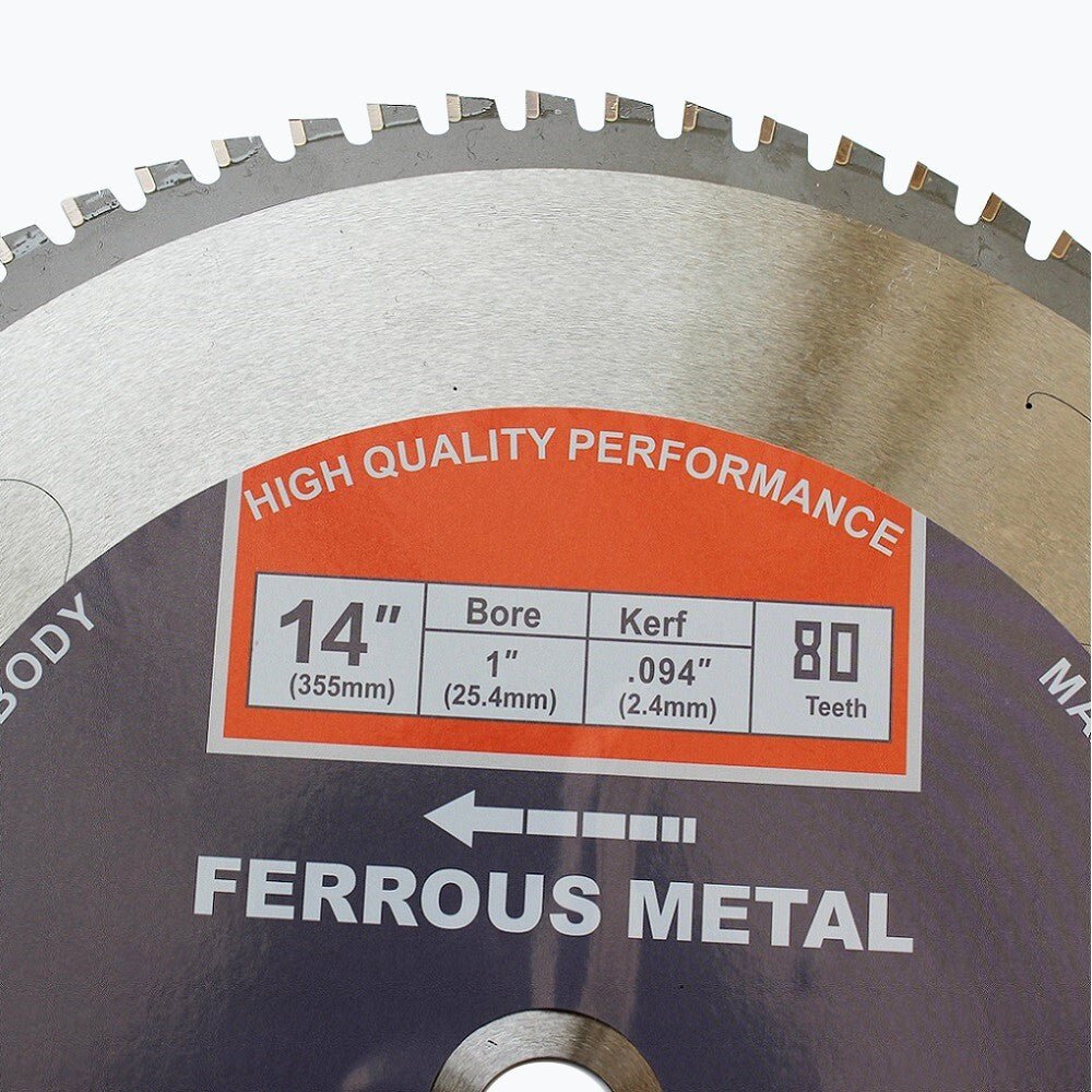 355mm Cold Saw Blade 14 Inch 80 Teeth 25.4mm Arbor Dry Cut Steel Ferrous Cermet