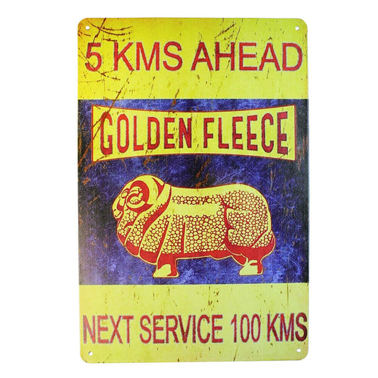 Tin Sign 5kms Ahead Golden Fleece Sprint Drink Bar Whisky Rustic Look