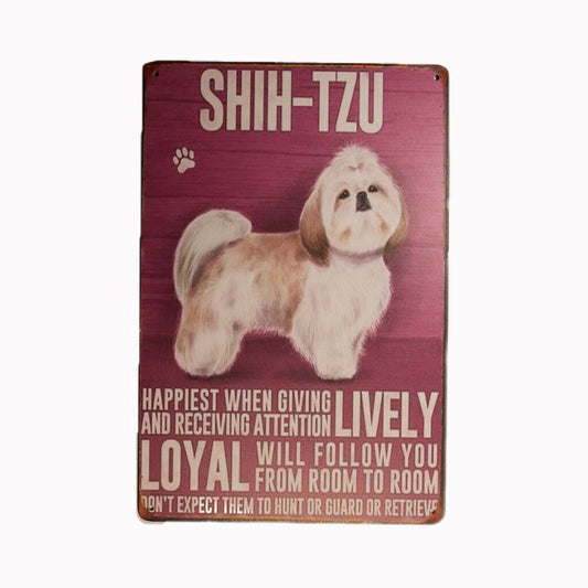 Tin Sign Shih Tzu Lively Loyal Sprint Drink Bar Whisky Rustic Look