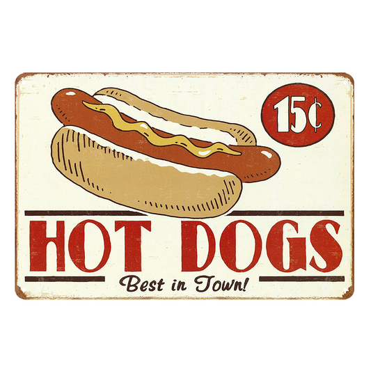 Hot Dogs Best In Town Cooking Tin Metal Sign Rustic Look Vintage