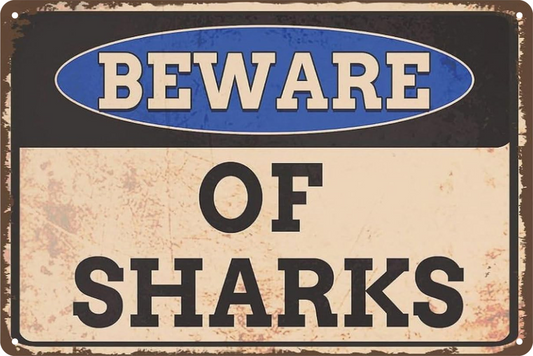 Warning Tin Sign Beware Of Shark Beach Retro 20x30cm