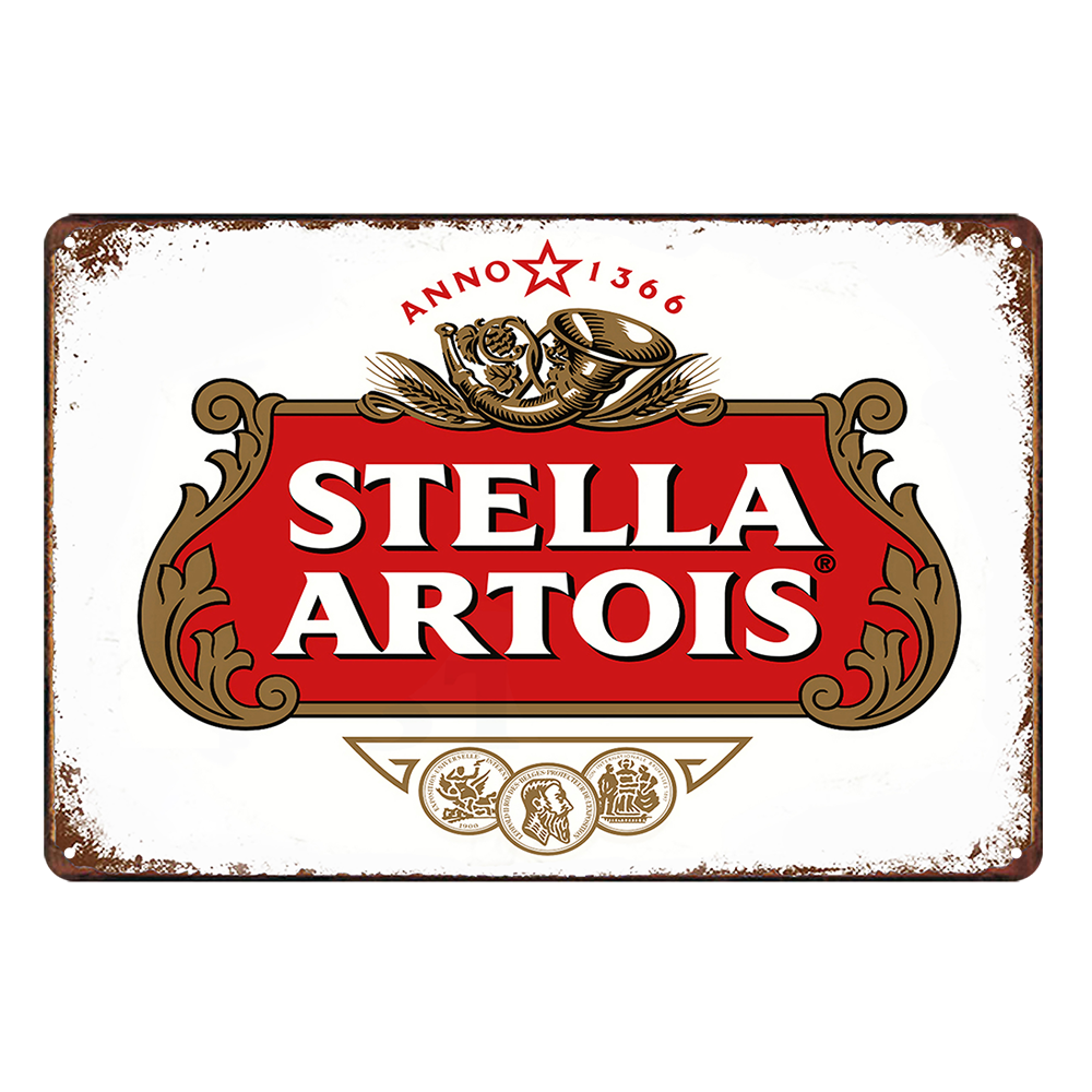 Stella Artois Anno 1366 Rustic Metal Sign Vintage Tin Shed Garage Bar