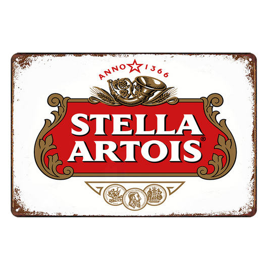 Stella Artois Anno 1366 Rustic Metal Sign Vintage Tin Shed Garage Bar
