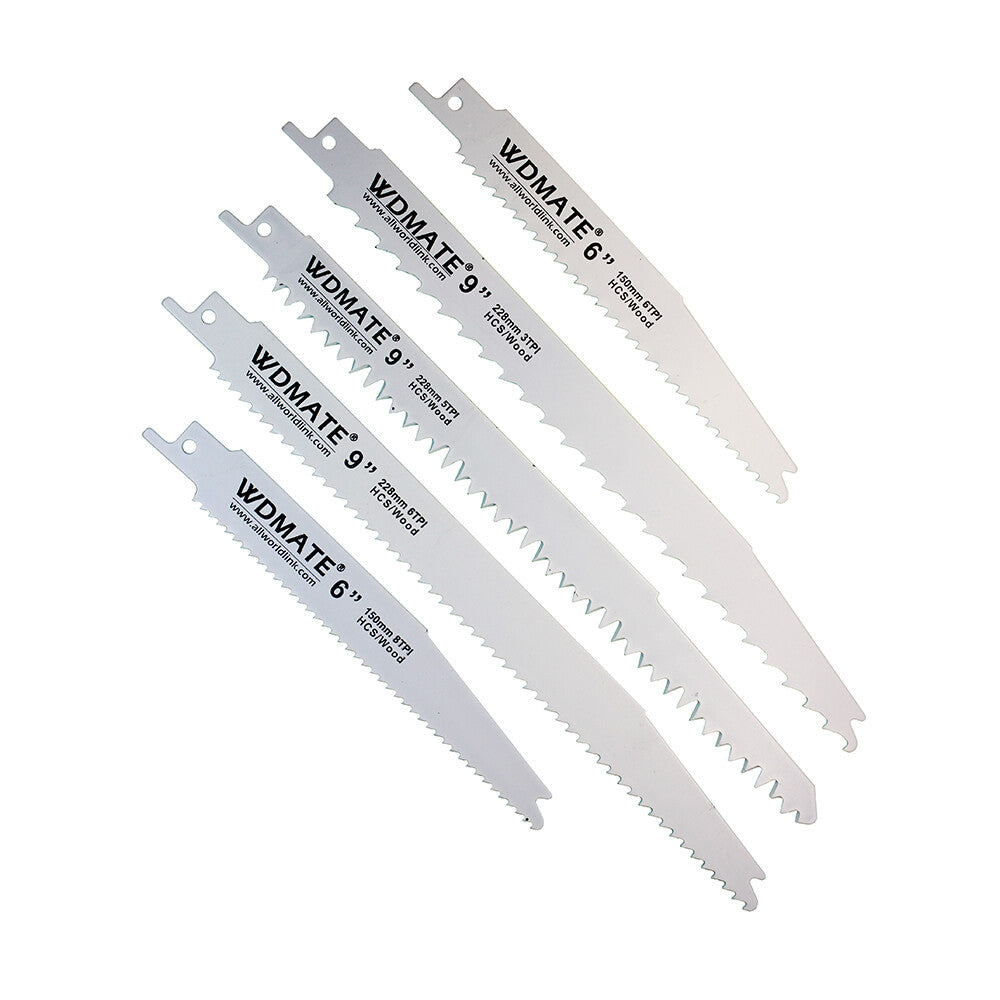 Reciprocating Saw Blade Set 10pc Wood 150/228mm 6/9” 3/5/6/8tpi 65mn Timber Wdma