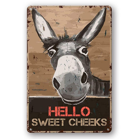 Tin Sign Hello Sweet Cheeks Donkey Rustic Decorative Vintage