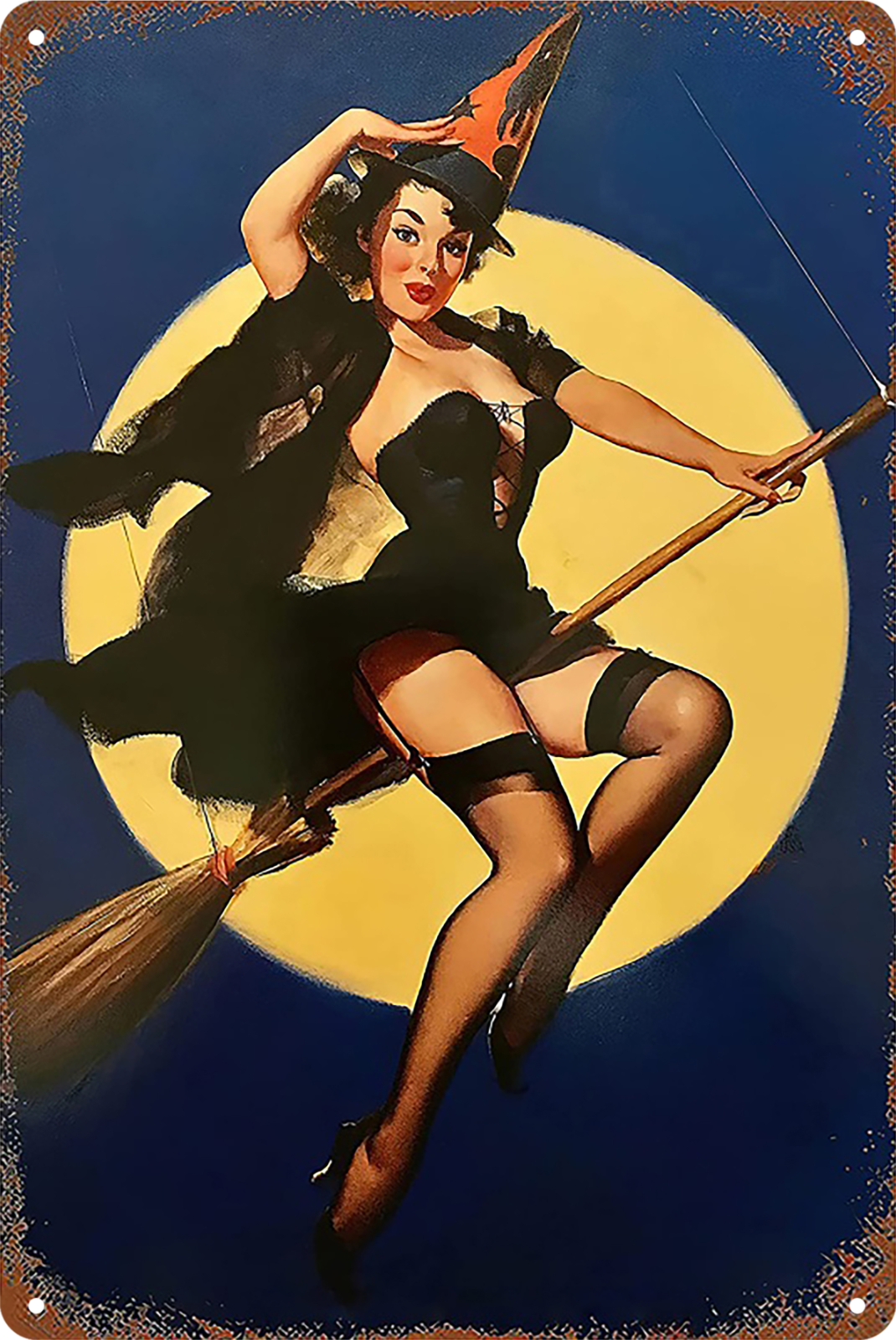 Riding High Pip-up Sexy Girlhalloween Tin Sign Rustic Look Retro 20x30cm