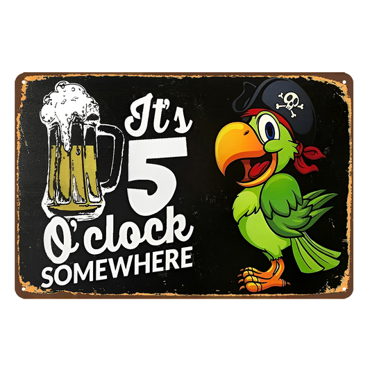 2x Beer It's 5 Oclock Somewhere Parrot Rustic Tin Sign Vintage Garage Bar