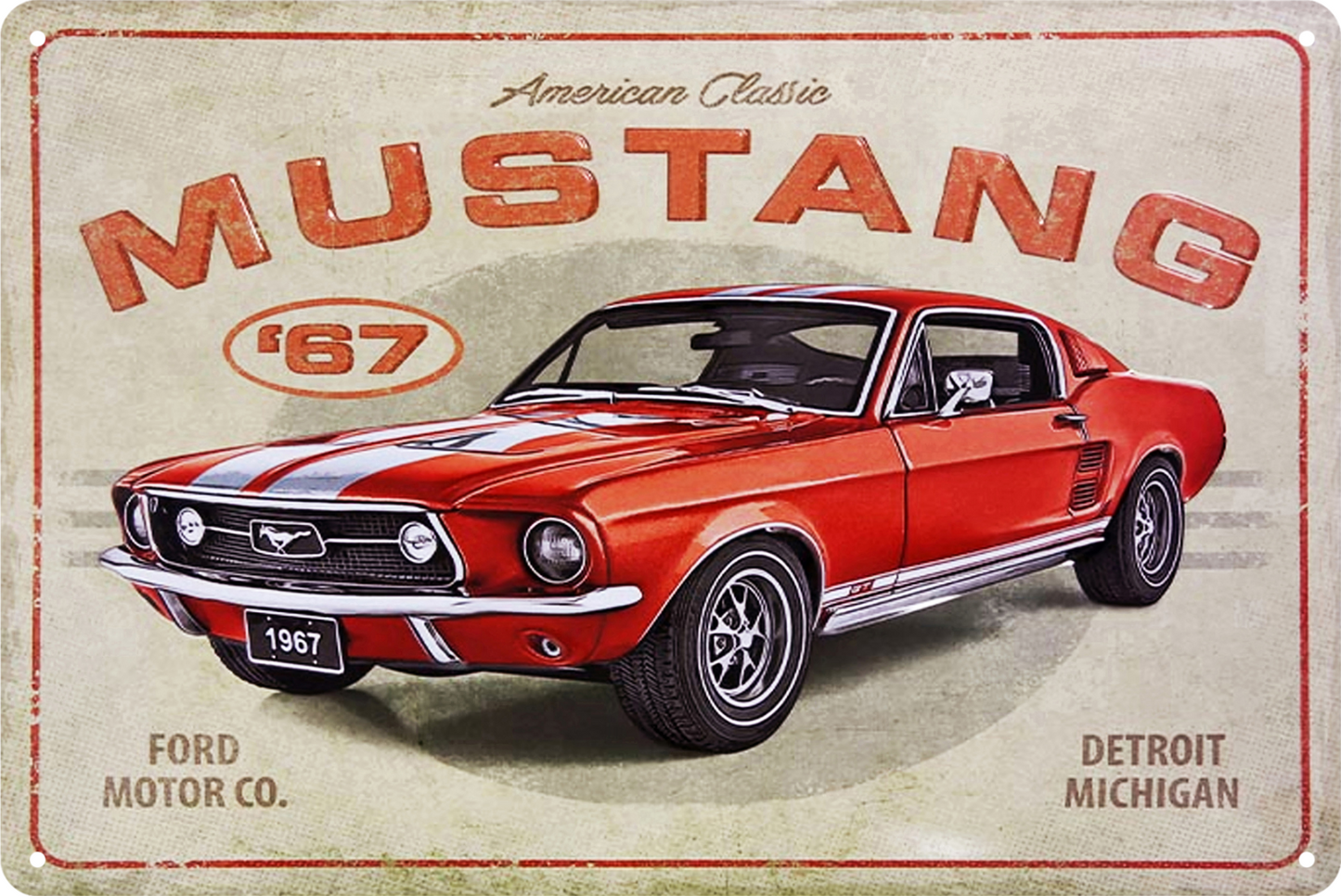 Ford Mustang ″67 Detroit Michigan Tin Sign Rustic Vintage Retro 20x30cm