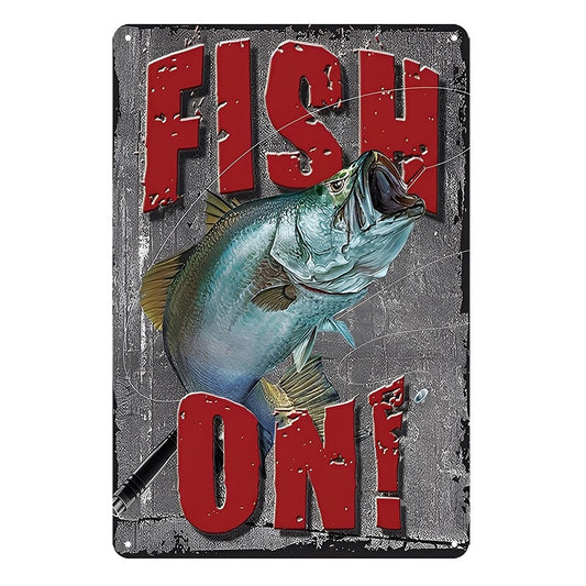 Fish On! Big Fishing Funny Tin Sign Vintage