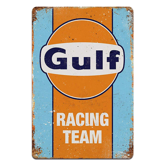 Gulf Racing Team Tin Metal Sign Auto Oil Vintage Man Cave