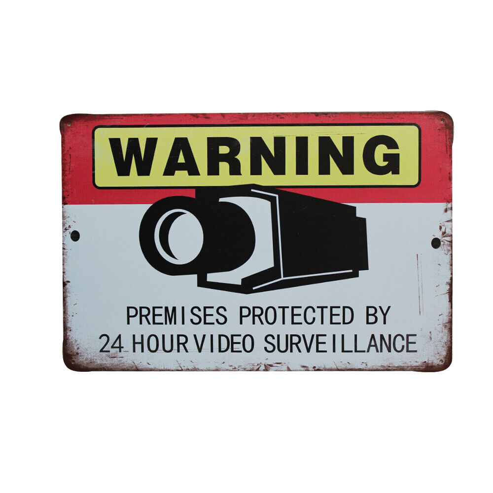 Tin Sign Warning Premises Protected By 24 Hour Video