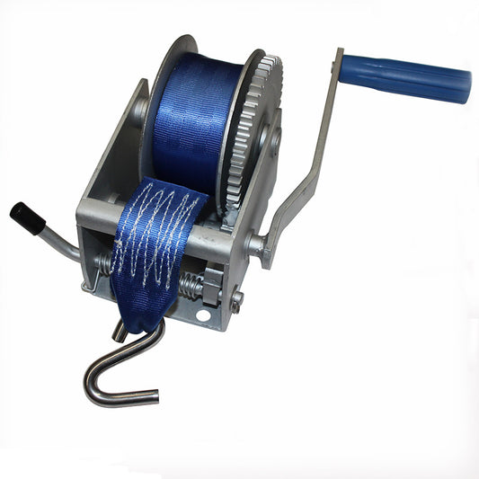 500kg Hand Winch 6m Webbing Strap Shook Ratio 3:1 Boat Marine 1100lb Trailer Hd