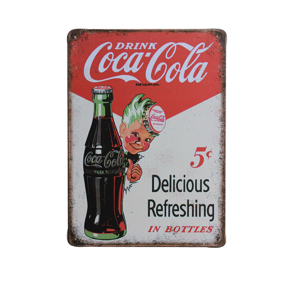 1x Metal Tin Sign Vintage Coca Cola Placemat Delicious And Refreshing 200x300mm