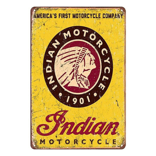 Tin Metal Sign Indian Motorcycle 90 First Company 20x30cm Rustic Vintage
