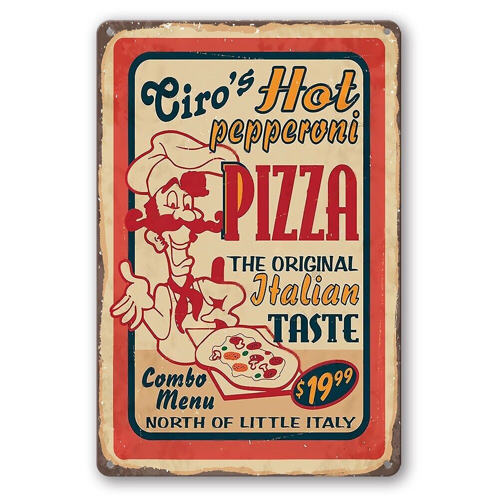 Tin Sign Pizza Ciro Hot Pepperoni Taste Rustic Look Decorative Wall Art