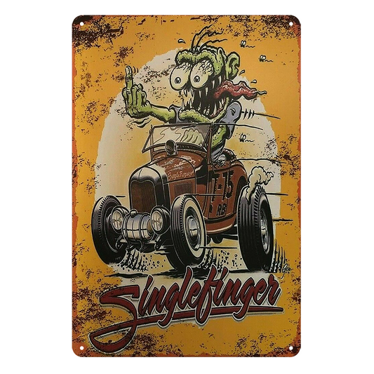 Ratfink Single Finger Rat Fink R.f Tin Metal Sign Rustic Look Vintage