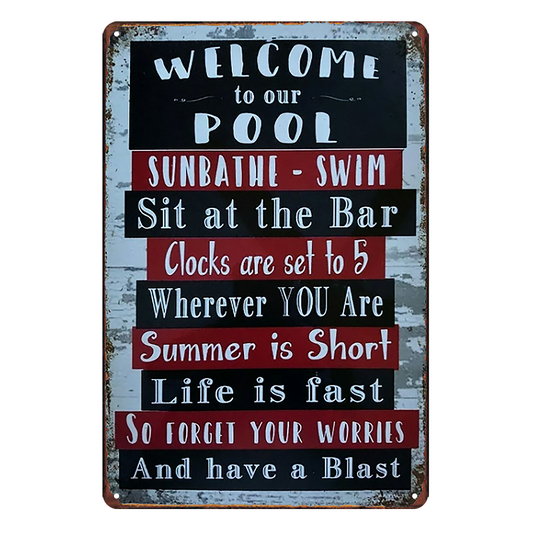 2x Welcome Pool Rules Blast Swim Bar Summer Short Life Fast Tin Sign Vintage