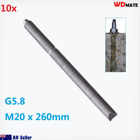 10x Chemical Anchor 260mm M20 Stud Chisel Point G5.8 Construction Build Viewmax