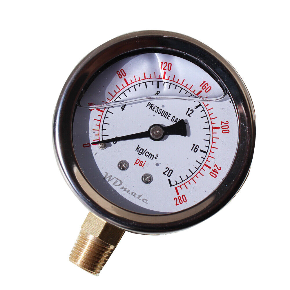 Liquid Oil Filled Pressure Gauge 63mm 2.5”280psi 20kg/cm Bar 1/4″bspt Fuel Mete