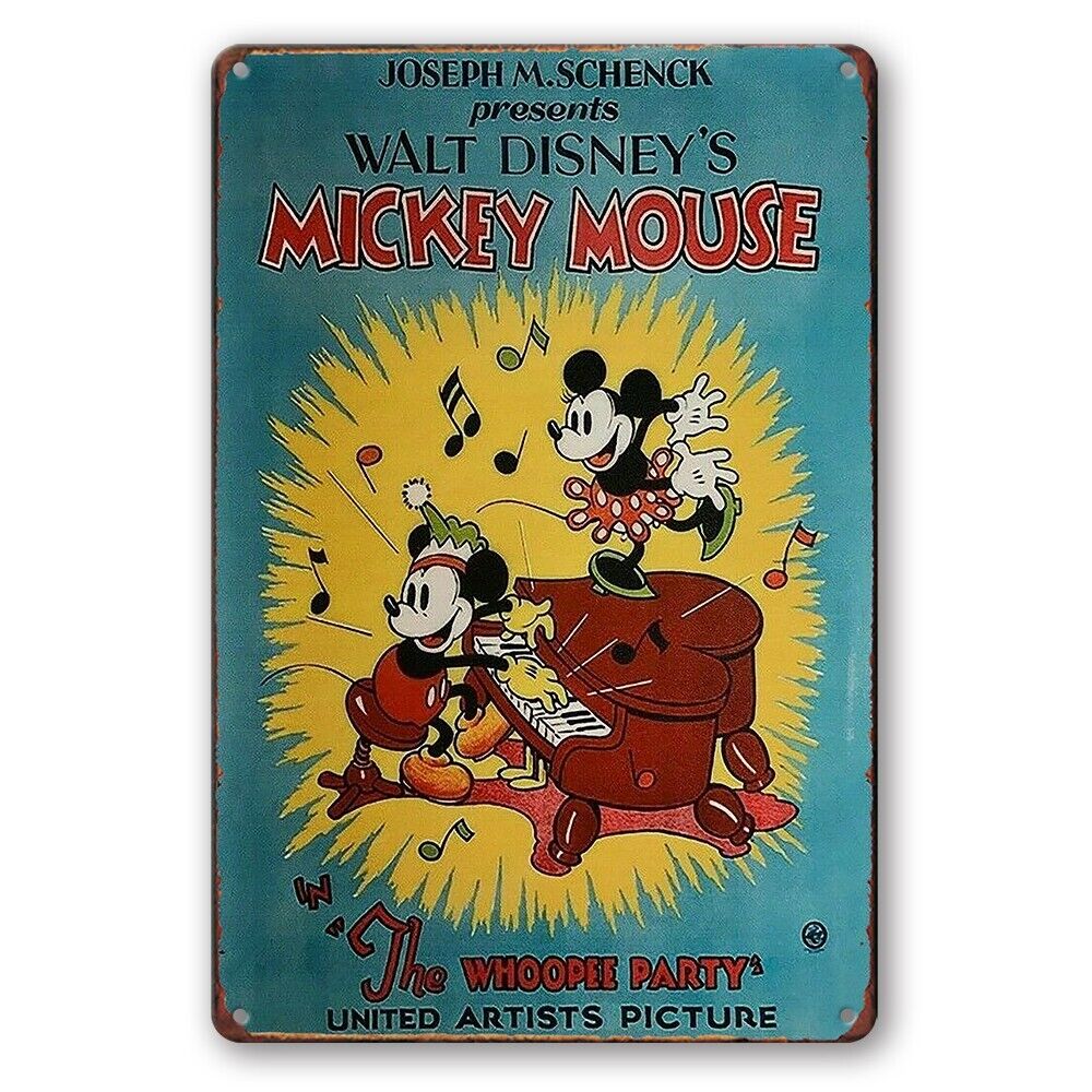 Tin Sign Mickey Mouse Whoopee Party Walt Disney Rustic Look Decorative