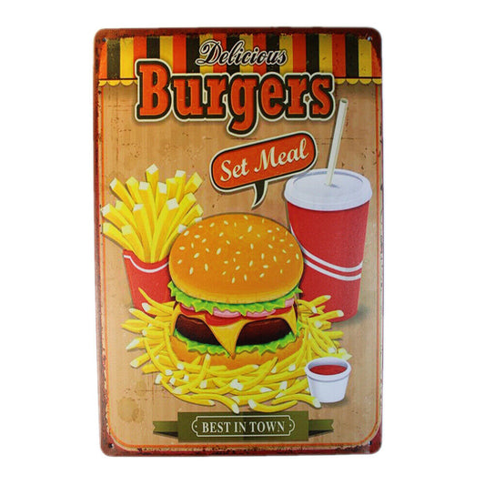 Tin Sign  Burgers Set Meal  Sprint Drink Bar Whisky Rustic Look