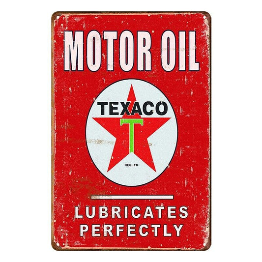 Tin Metal Sign Texaco Motor Oil Lubricates Perfectly Car 20x30 Rustic Vintage