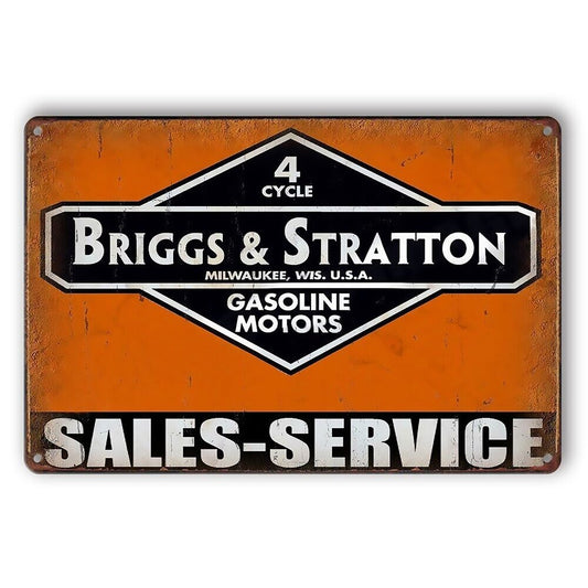 Tin Sign Briggs & Stratton Gasoline Motors 4 Cycle Sales Service Rustic Look